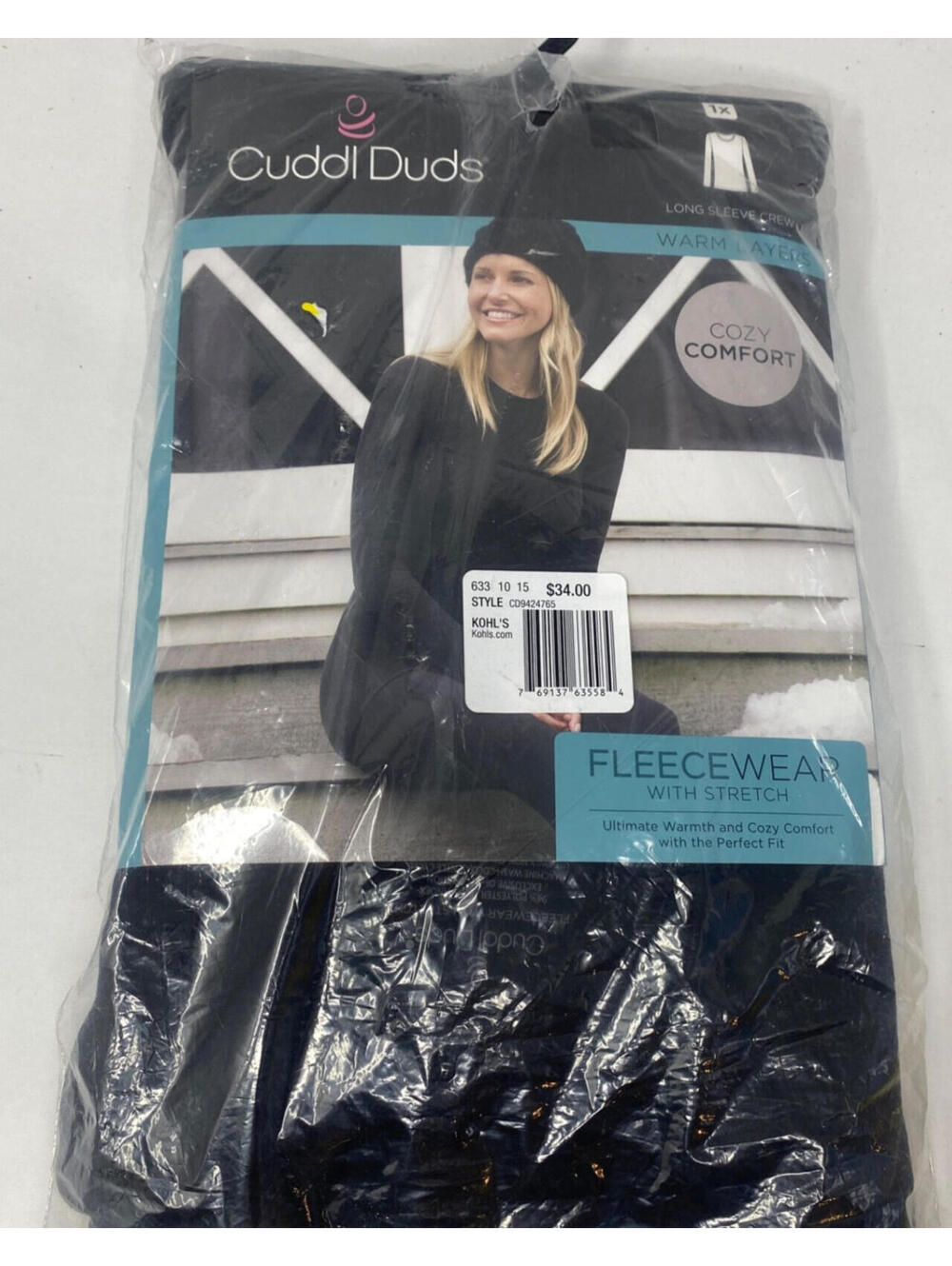 Cuddl Duds Long Sleeve Crew Warm Layers Cozy Comfort Black Size 1X